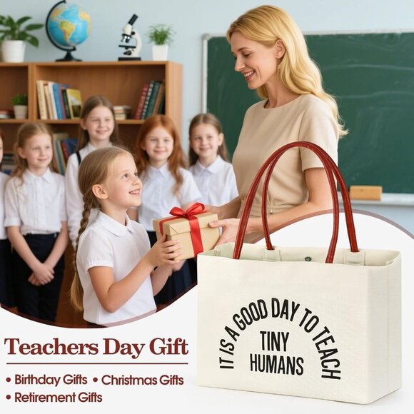 Teacher Tote Bag Canvas Large Capacity Everyday Work Travel Gift - Picture 4 of 7